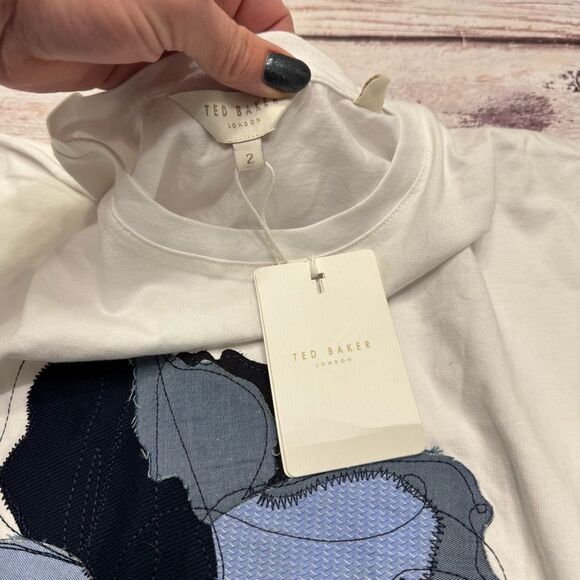 Ted Baker Floriyn Magnolia Tee Appliqué High Low Shirt White Size 2 = Small NEW - Picture 7 of 10